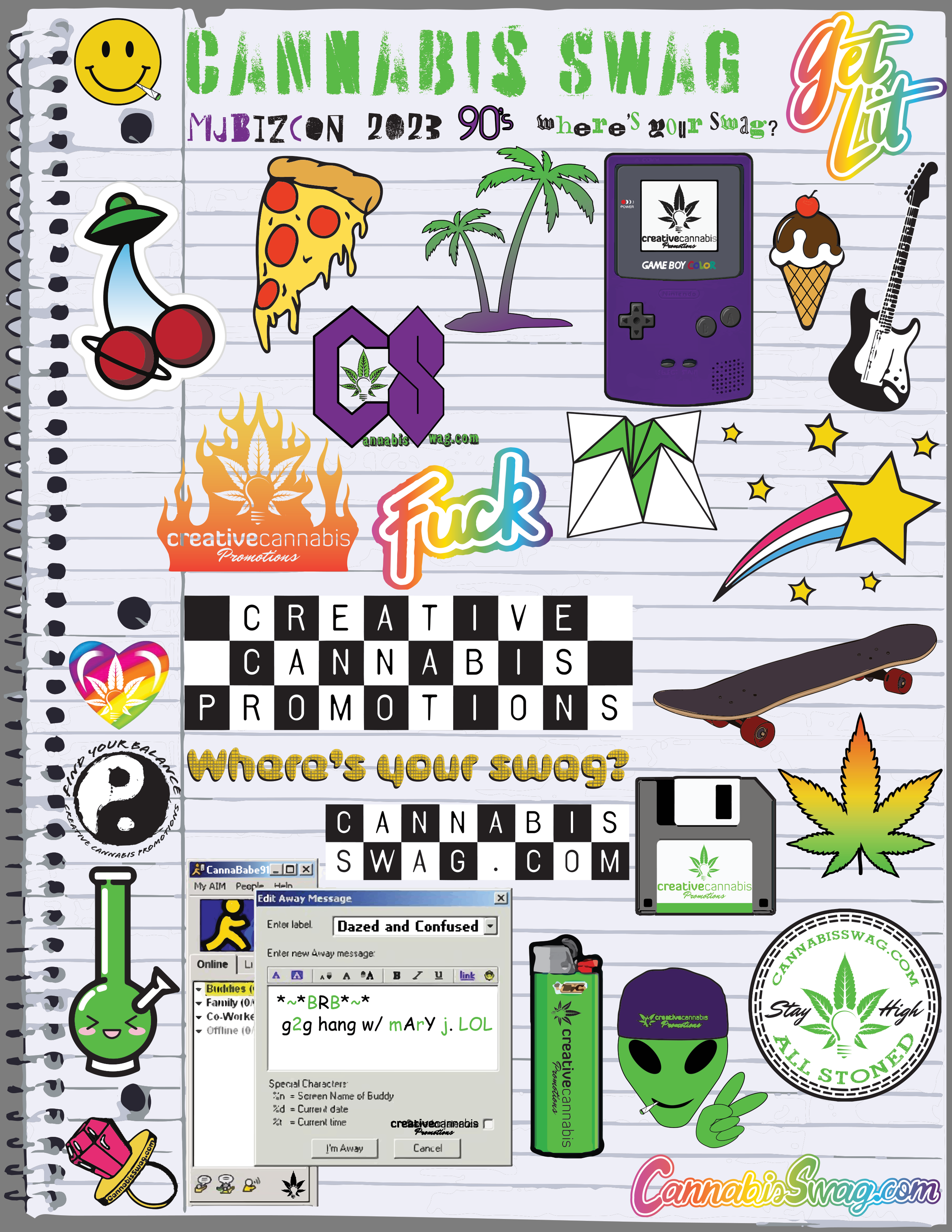 Creative Cannabis Promotions 90's themed stickers