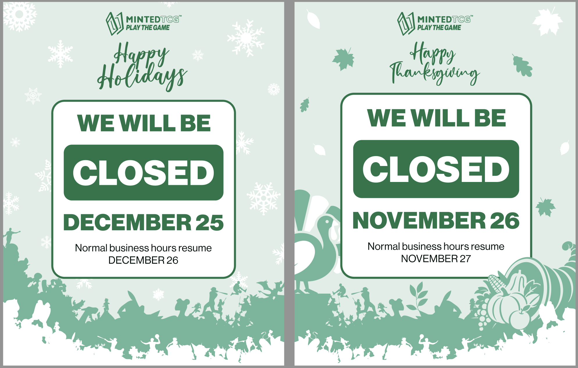 Closed for the holidays signs