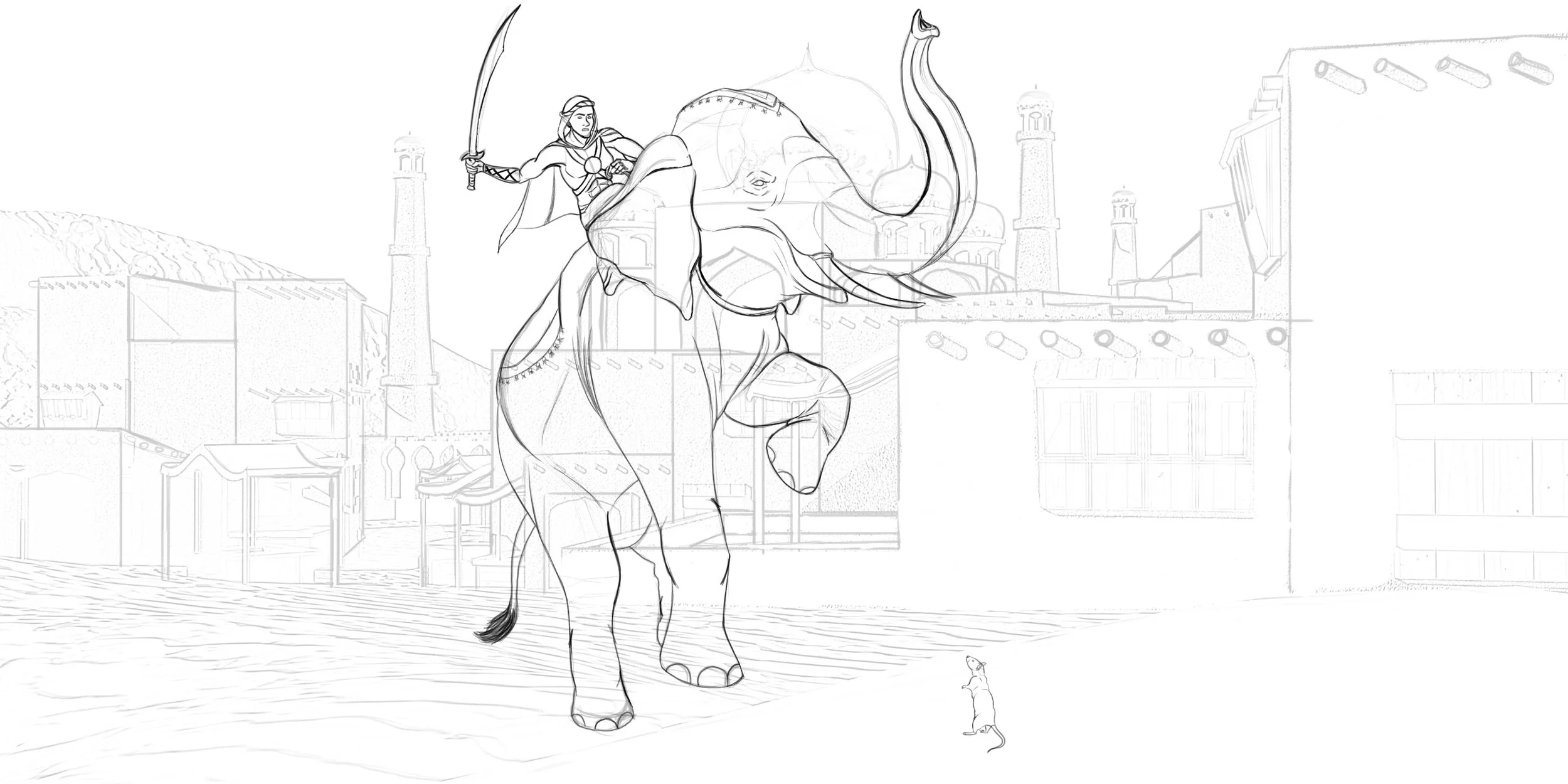 Initial Illustration (after drawing over my 3D background) for a Card in Bone Strike