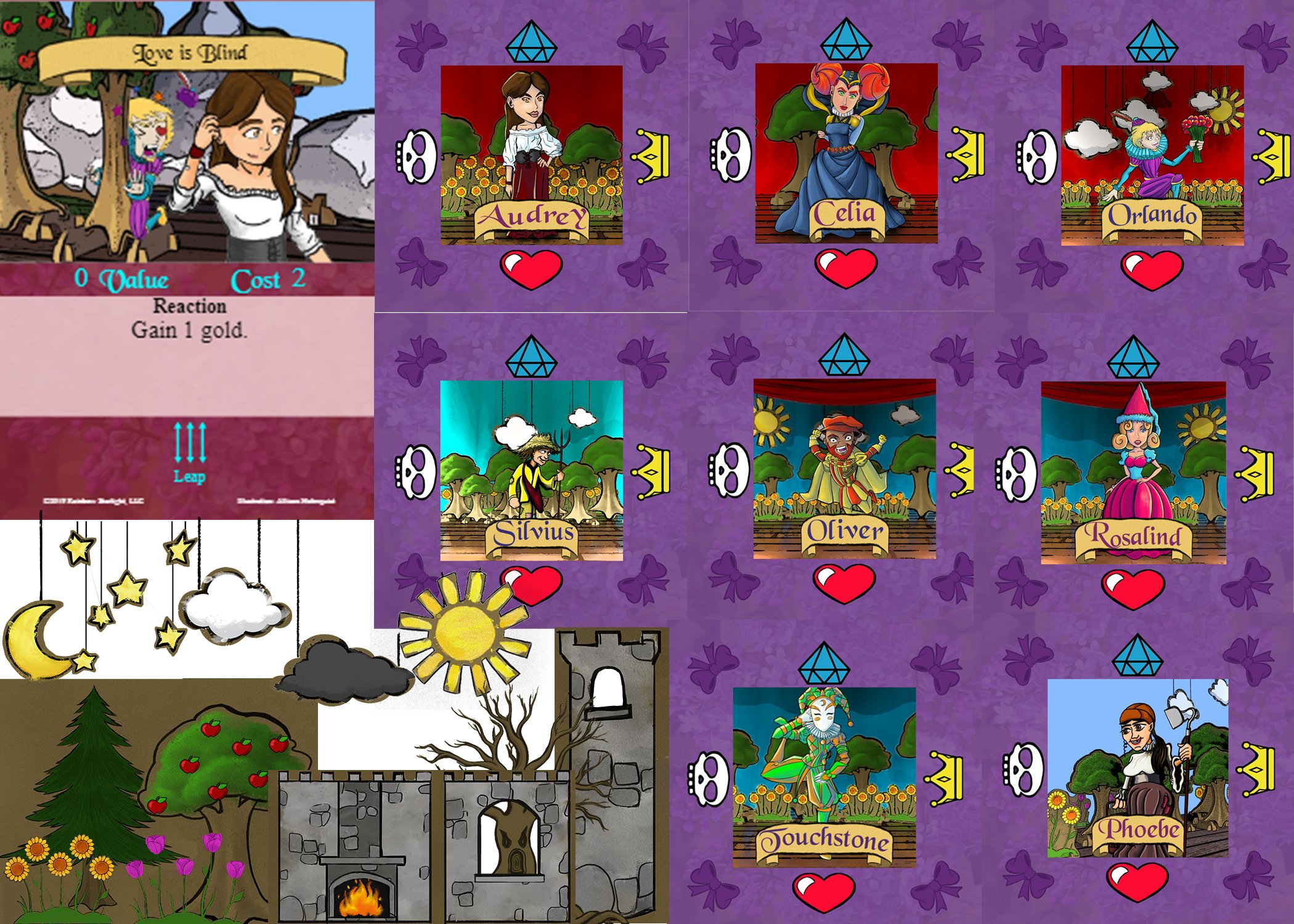Card Layout + Individual Asset ("Prop" for a theatrical play) Designs for As You Love It Card Game