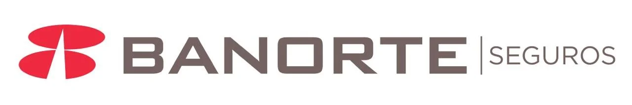 Banorte Seguros logo with stylized red symbol and company name in brown and gray text.