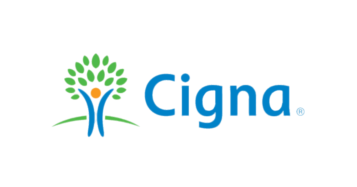 Cigna logo with a stylized tree and a person symbol in blue, green, and orange colors.