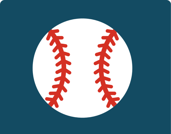 Illustration of a baseball with red stitching on a dark blue background.