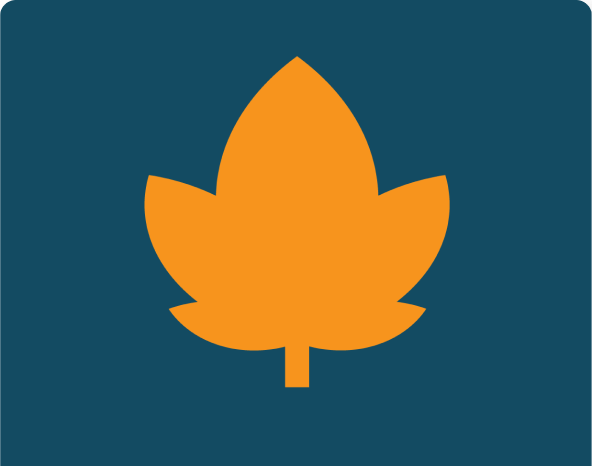Orange maple leaf icon on a dark blue background.