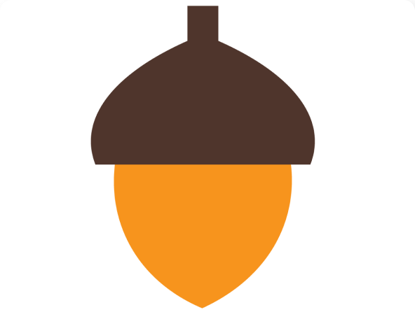 Simplified illustration of an acorn with a brown cap and an orange nut.