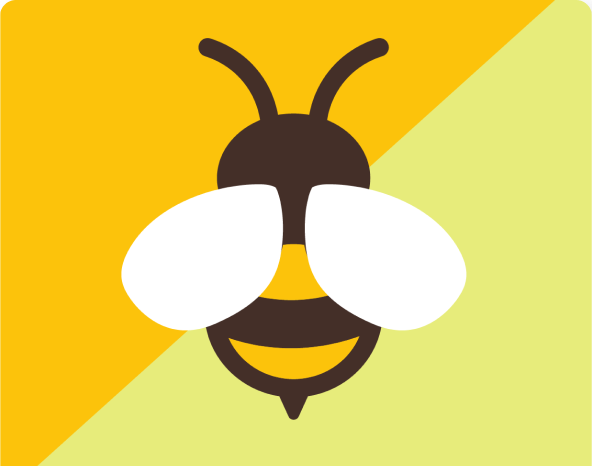 Minimalist bee illustration with yellow and light green background.