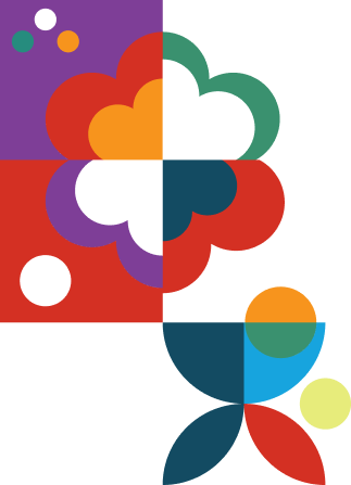 Colorful abstract geometric pattern with cloud and flower shapes