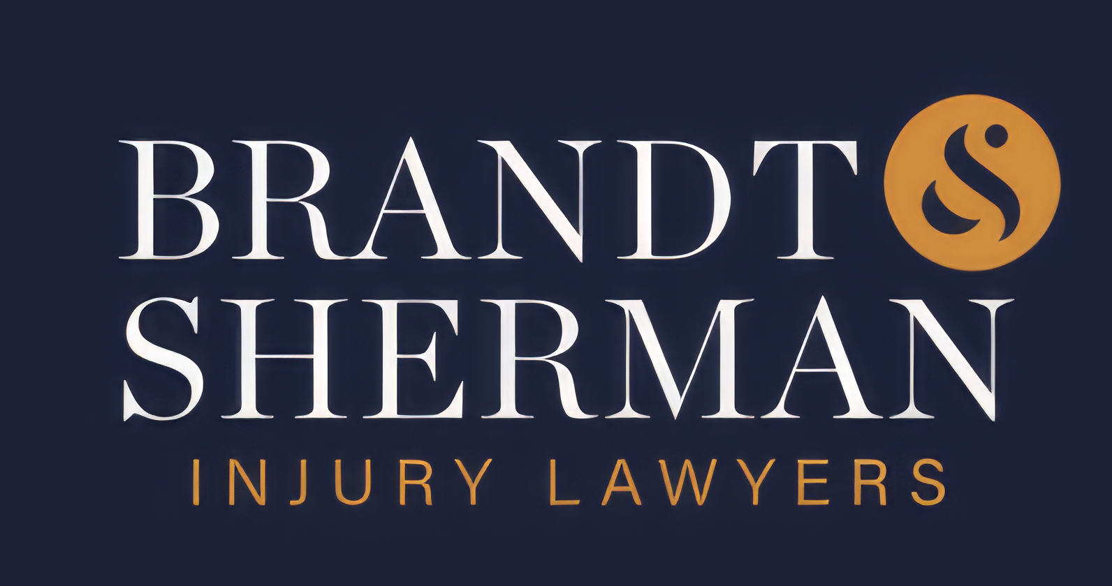 Sign reading 'Brandon Sherman Injury Lawyers' with a logo featuring an orange circle and the letter 'S' inside.