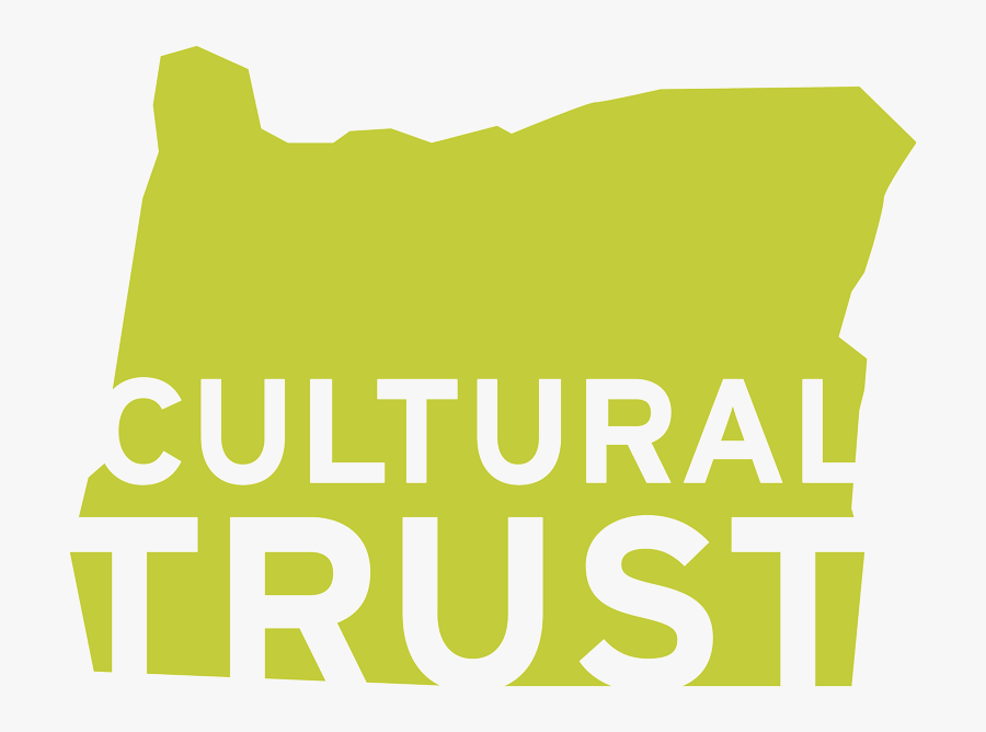 Stylized outline of the state of Oregon in green with the words 'CULTURAL TRUST' overlaid in white, bold text.