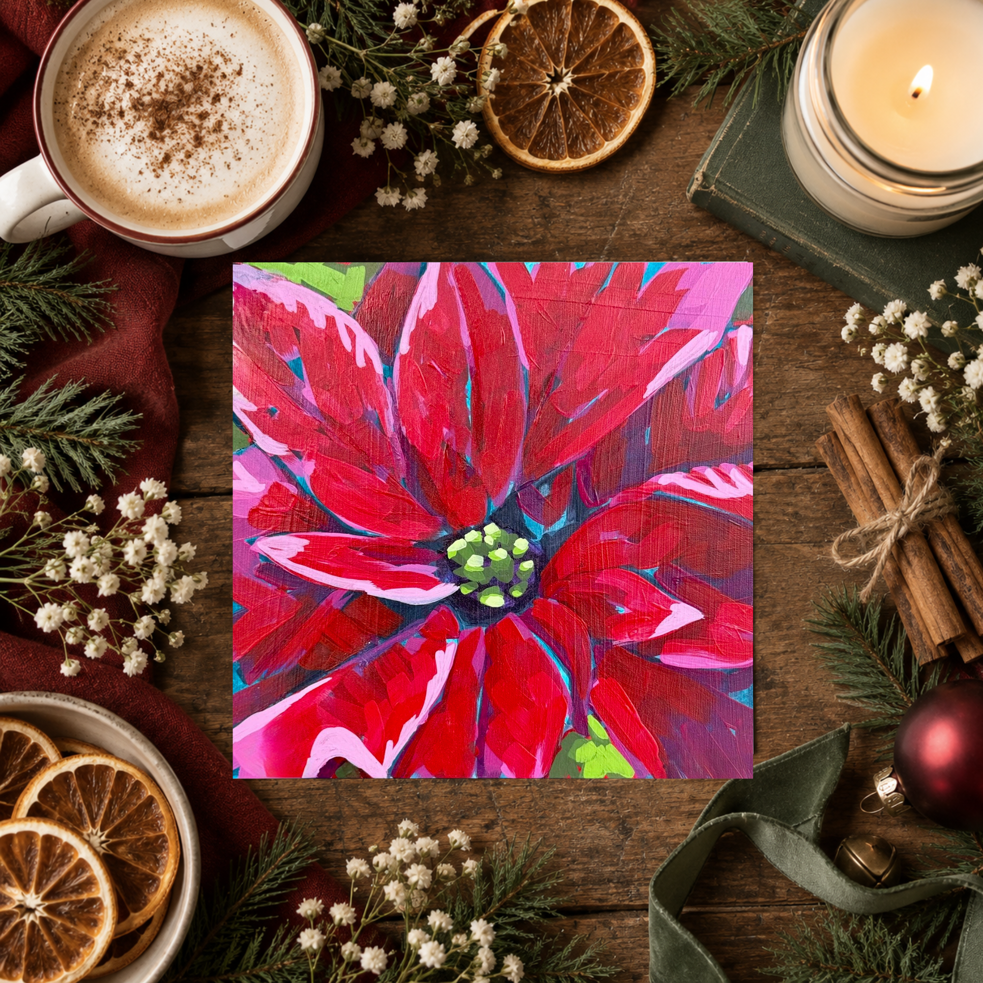 Poinsettia 8x8 inch Acrylic Painting Print