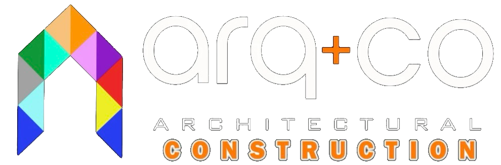 Colorful geometric logo with text 'arg + co. ARCHITECTURAL CONSTRUCTION'