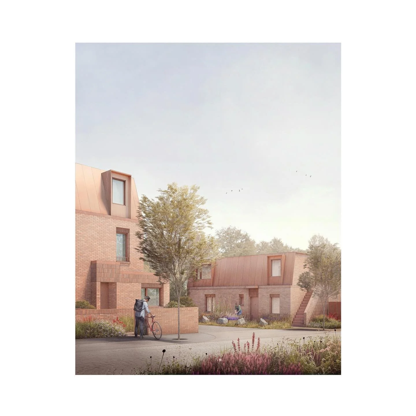 Alongside pairs of new family homes, a lower apartment building is located at the opposite end, set behind a communal growing area. 

The development will feature beautiful new landscaping by @bd_landscape which alongside the new housing, will also p