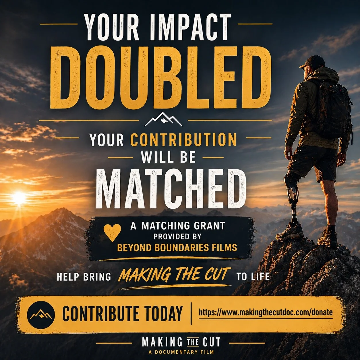Basecamp is in sight! 🏔

We are $2500 away from maxing out our matching grant, meaning every dollar you give right now is STILL being doubled by @beyondboundariesfilm.

Thank you so much to everyone for your support so far. We&rsquo;ve barely even s