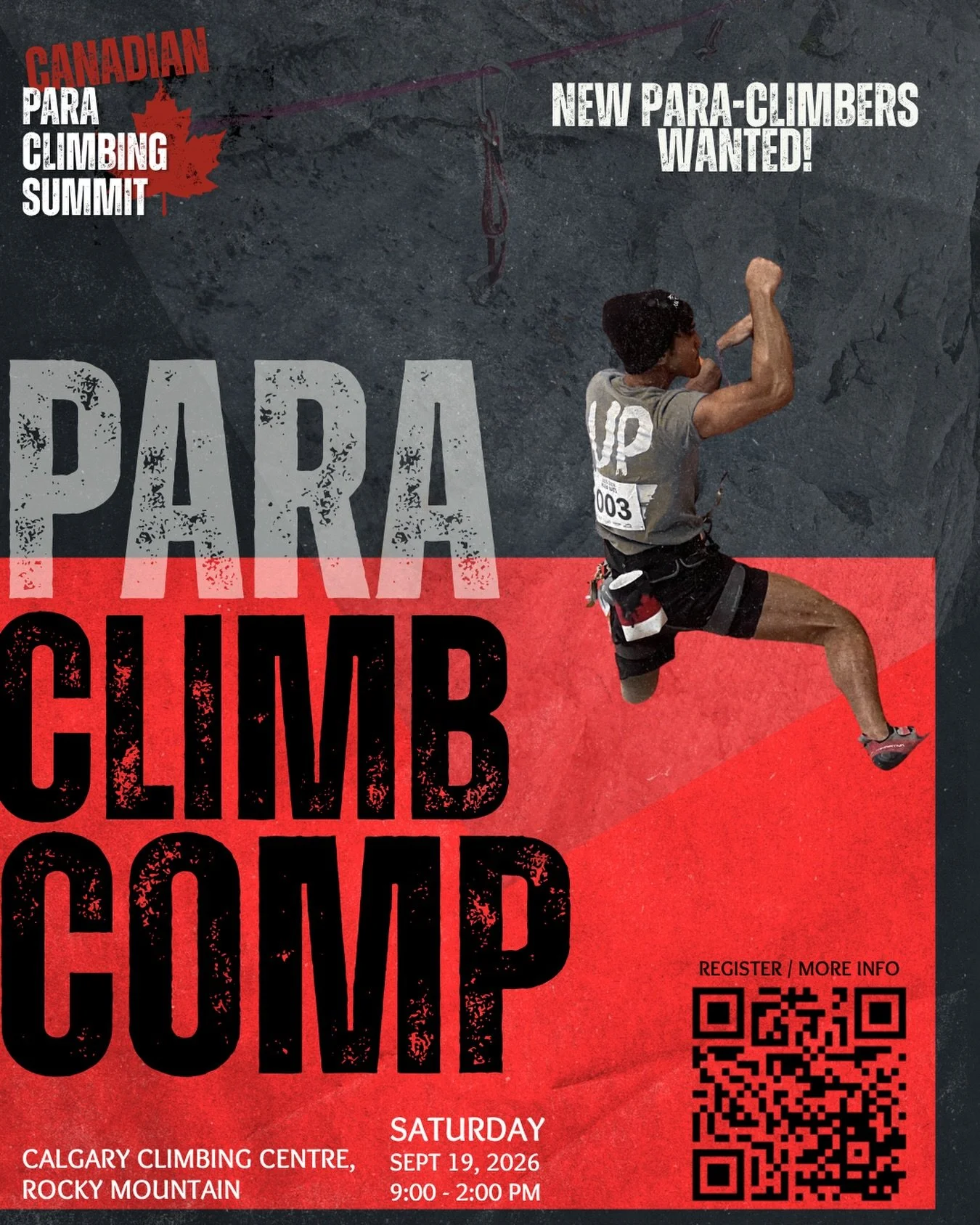 🧗 Canadian Para Climbing Competition &mdash; Calgary!

Join us at Calgary Climbing Centre, Rocky Mountain for a mini Para Climbing Competition, happening Saturday, September 19. Whether you&rsquo;re an experienced para-climber or brand new to the sp