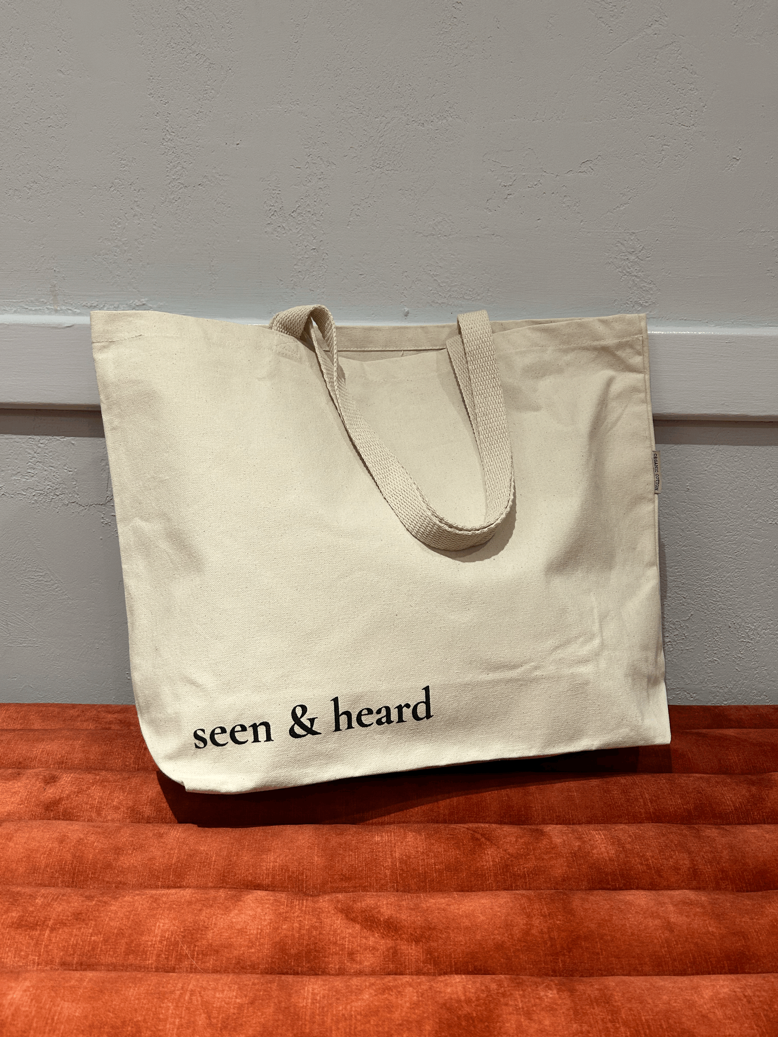 seen & heard tote bag