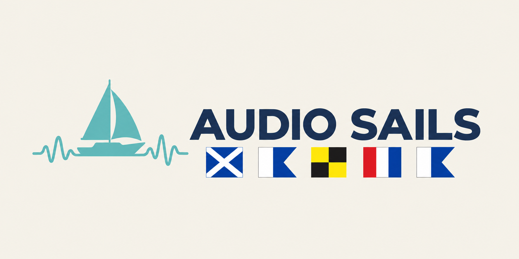 Audio Sails sailboat and waveform logo with nautical signal flags spelling MALTA.