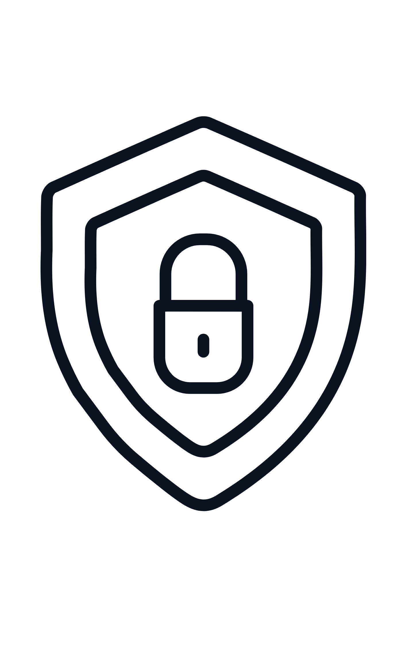 Outline icon of a shield with a padlock at its center, representing security or protection.