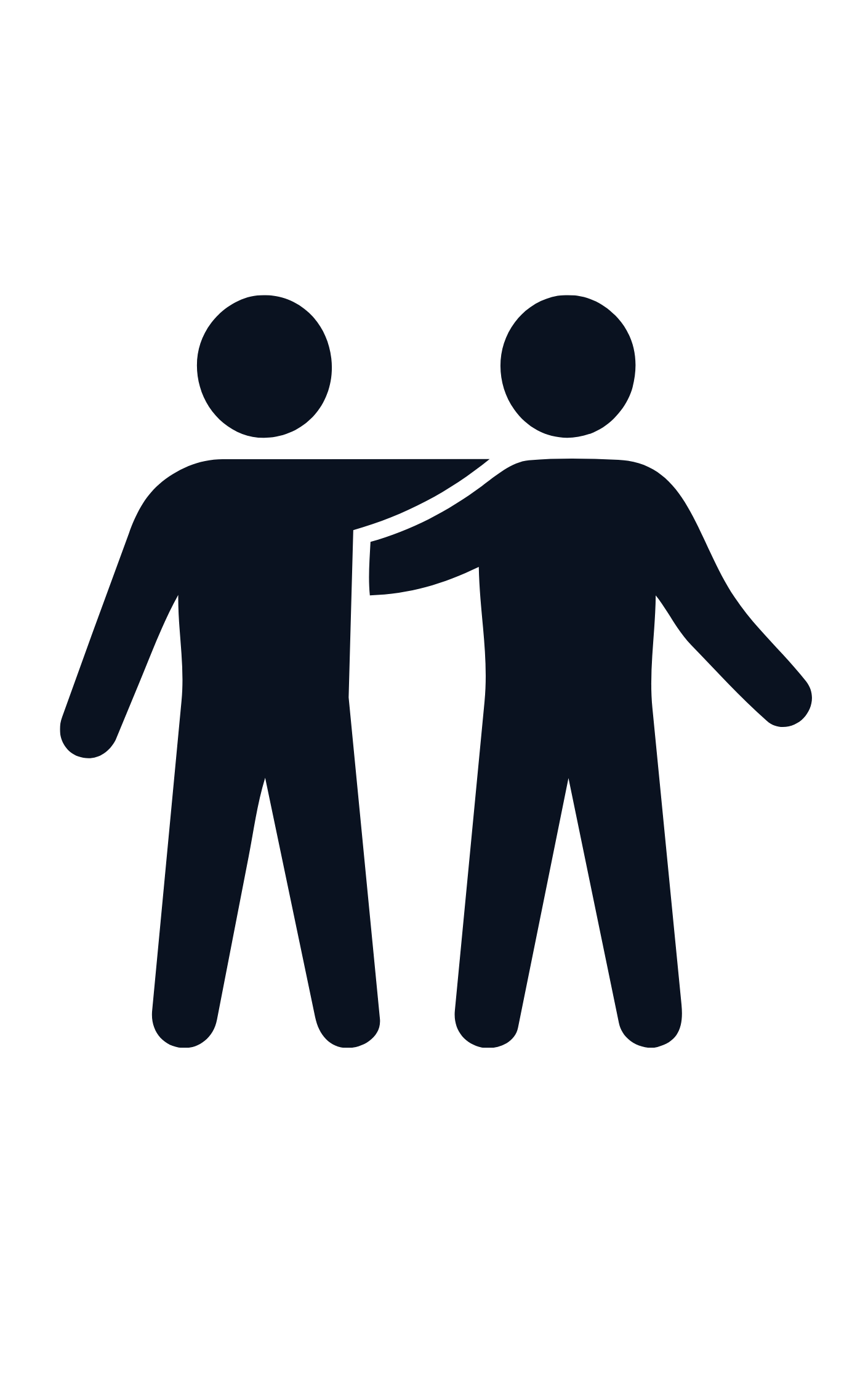 Icon of two people with one person placing an arm around the other's shoulder.