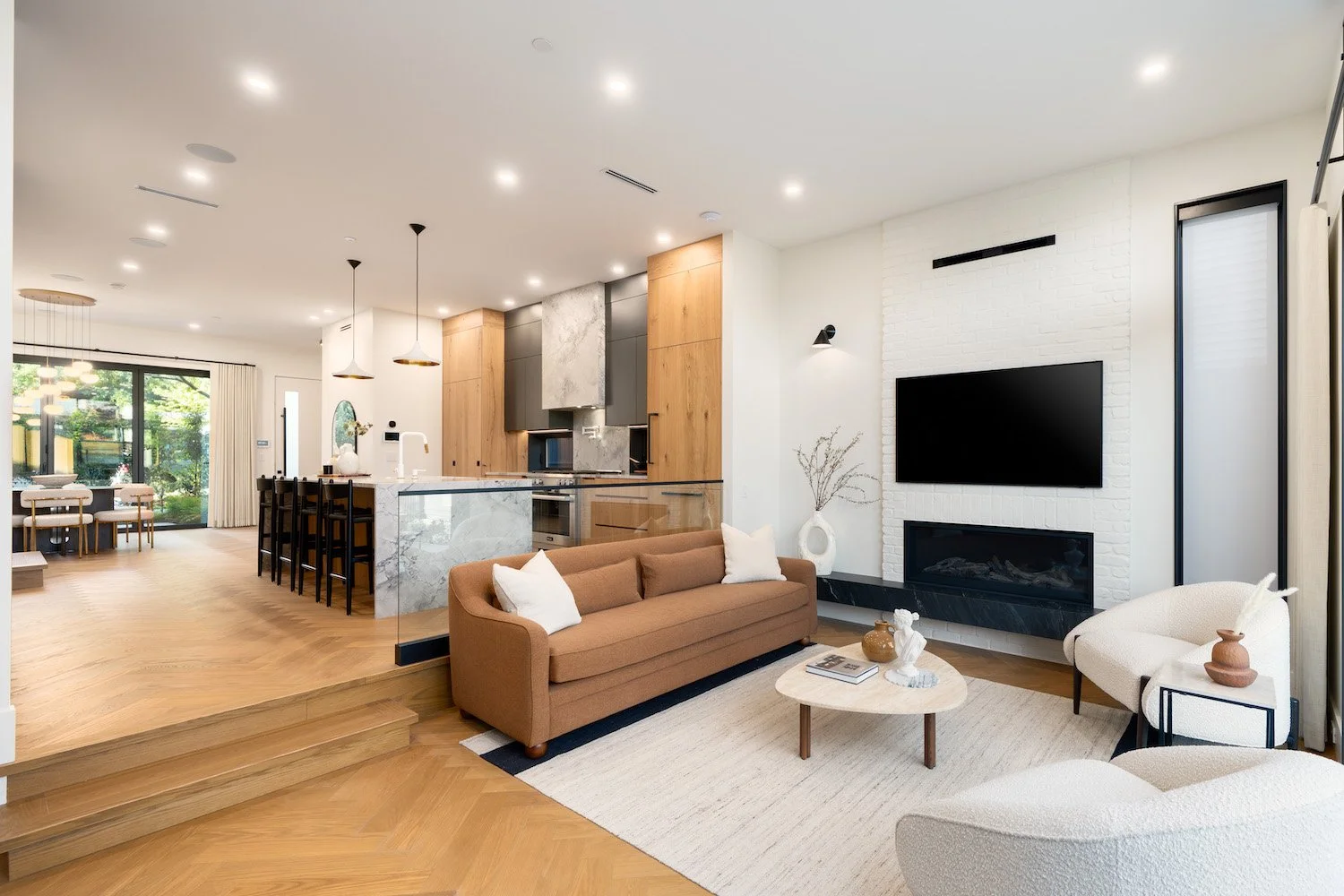 Contemporary sofa and accent furniture arranged in a staged Vancouver living room.
