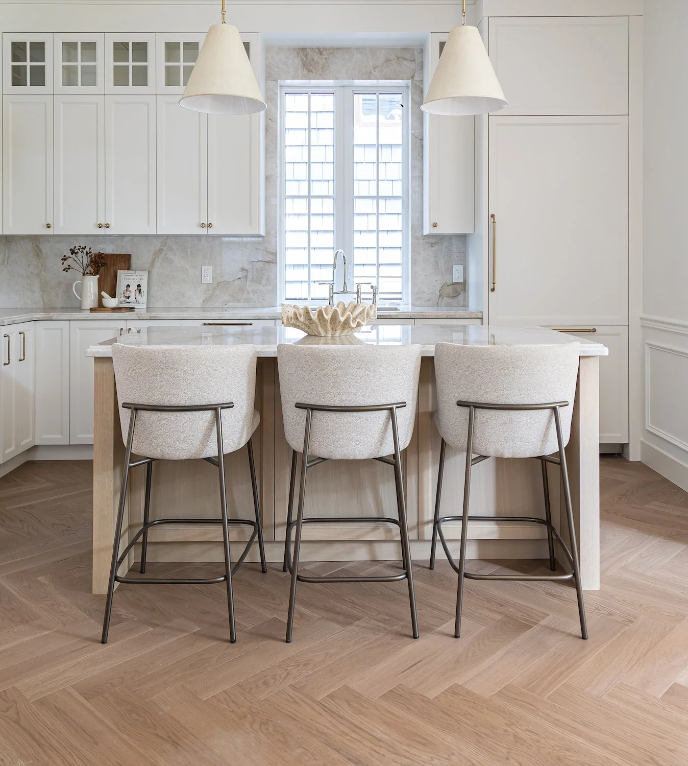 Kitchen staging highlighting the finishes, countertops and contemporary design of a Cambie Village townhouse.