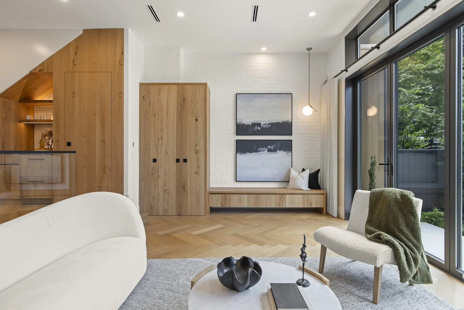 Professionally staged living room in a luxury Point Grey half duplex.