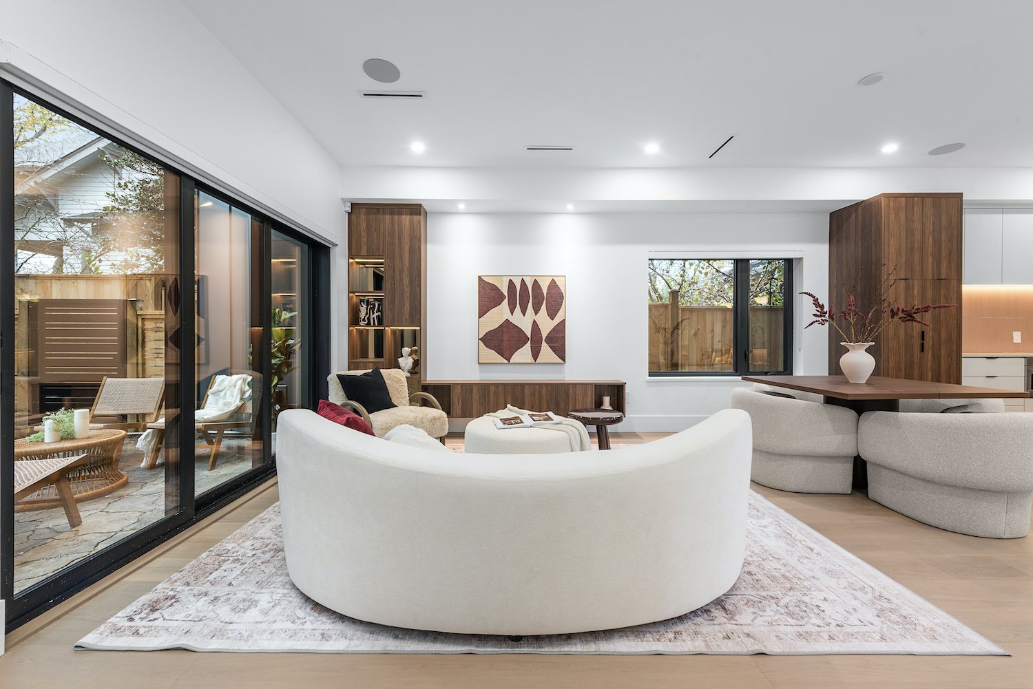 Contemporary living area in a Vancouver duplex with refined furnishings