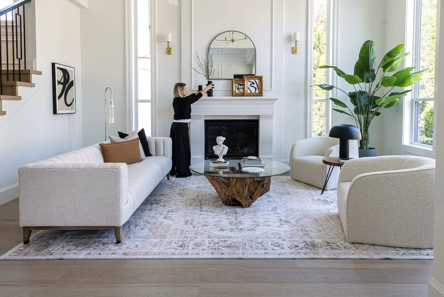 Elevated staged living room in a Burnaby luxury home with neutral tones and refined furnishings