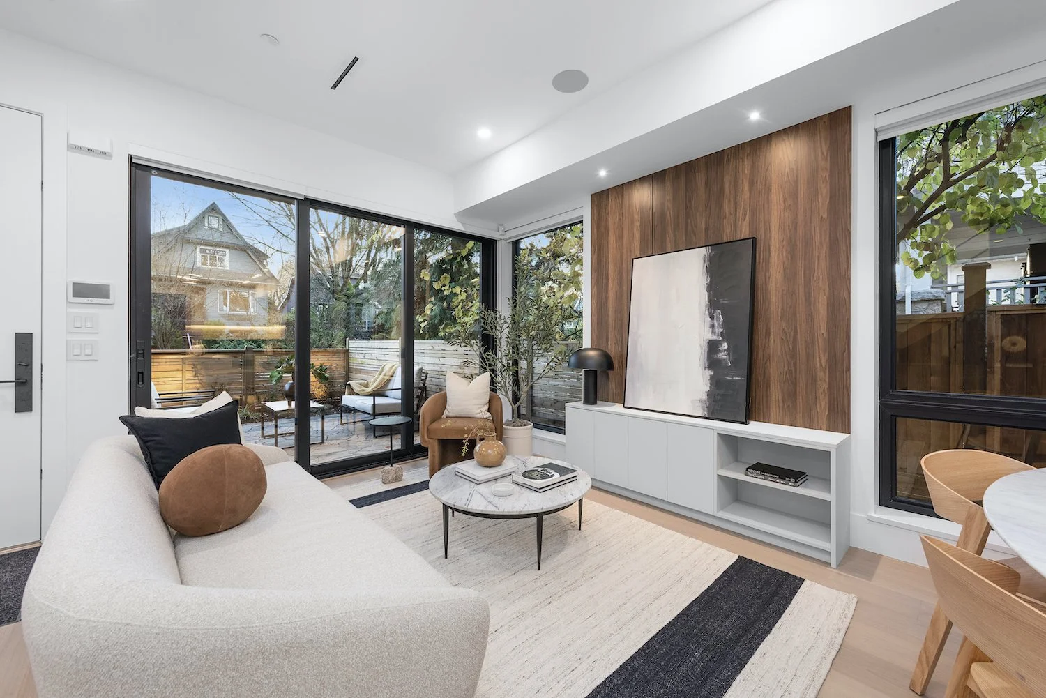 Bright living room in a Kitsilano Vancouver duplex with modern styling
