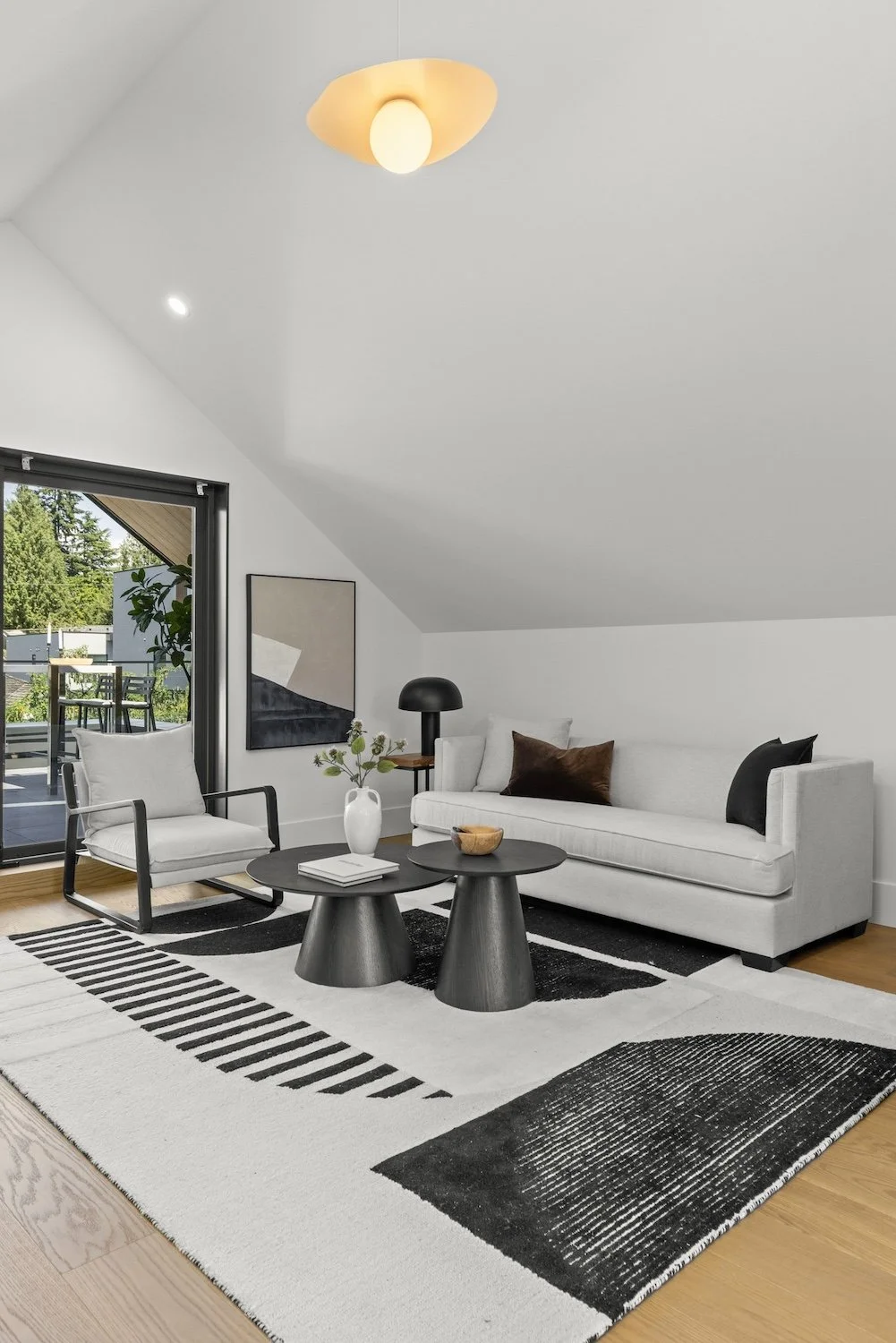 Comfortable contemporary seating arranged in a staged Vancouver media room.