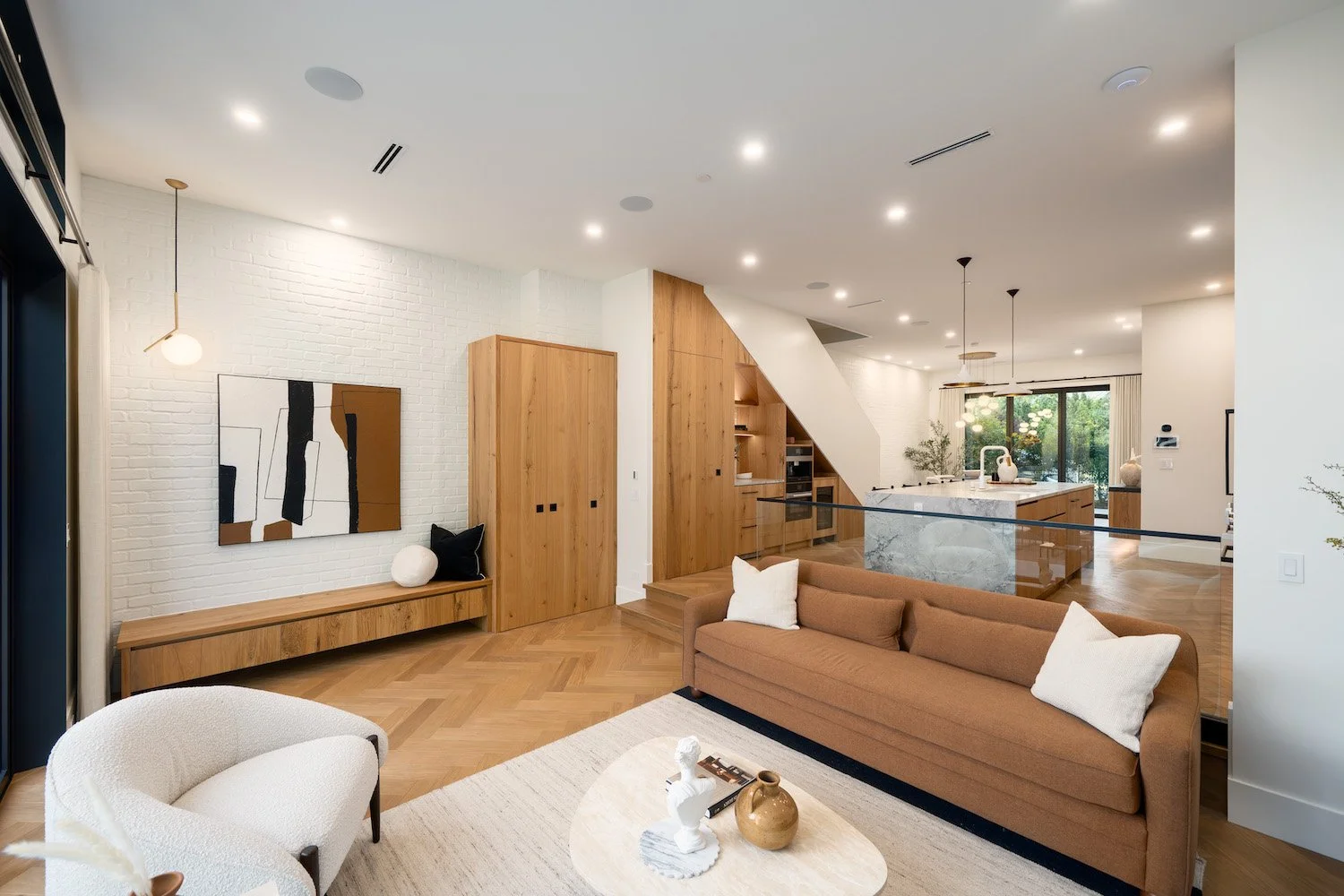 Professionally staged living room in a luxury Point Grey duplex.