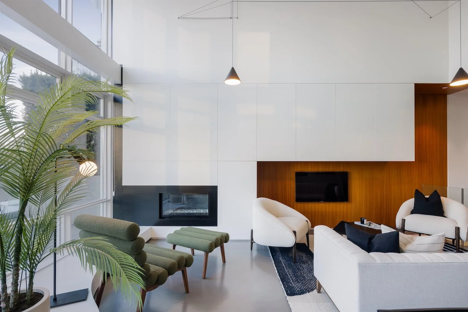 Modern staged living room in a Vancouver luxury townhouse with a clean and cohesive design