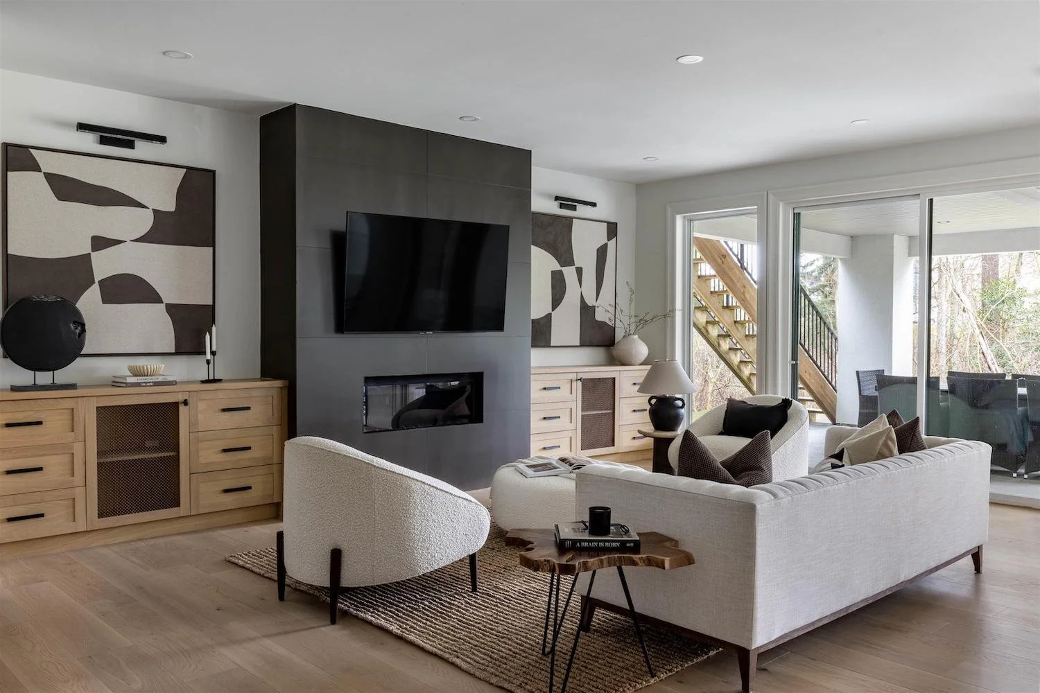 Modern living room in a luxury Langley home with a clean, open feel