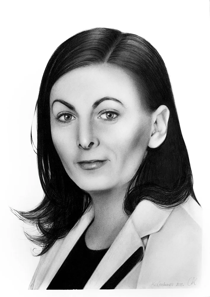 Pencil portrait of middle aged woman A3