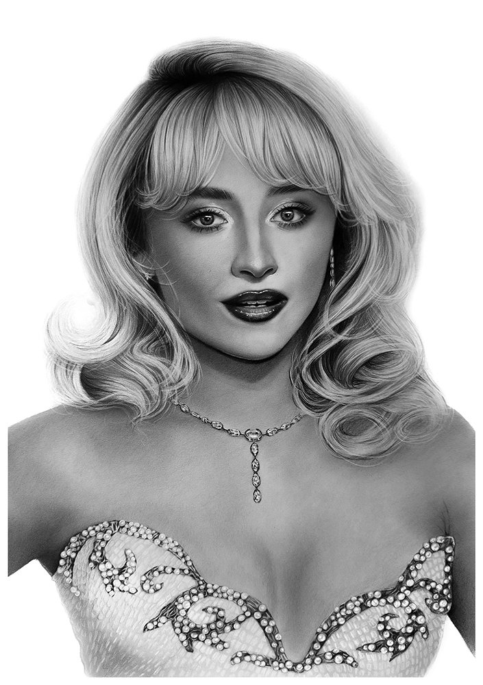 Pencil portrait of Sabrina Carpenter size A2