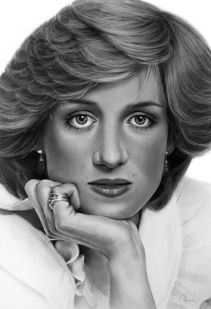 Pencil portrait of Princess Diana 100x70cm