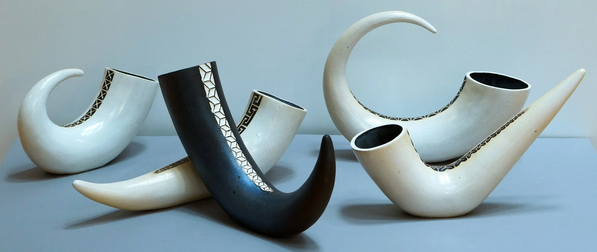 Collection of decorative ceramic vases inspired by Armenian art. 53x17cm, 56x14cm, 41x15cm, 65x15cm, 55x13cm