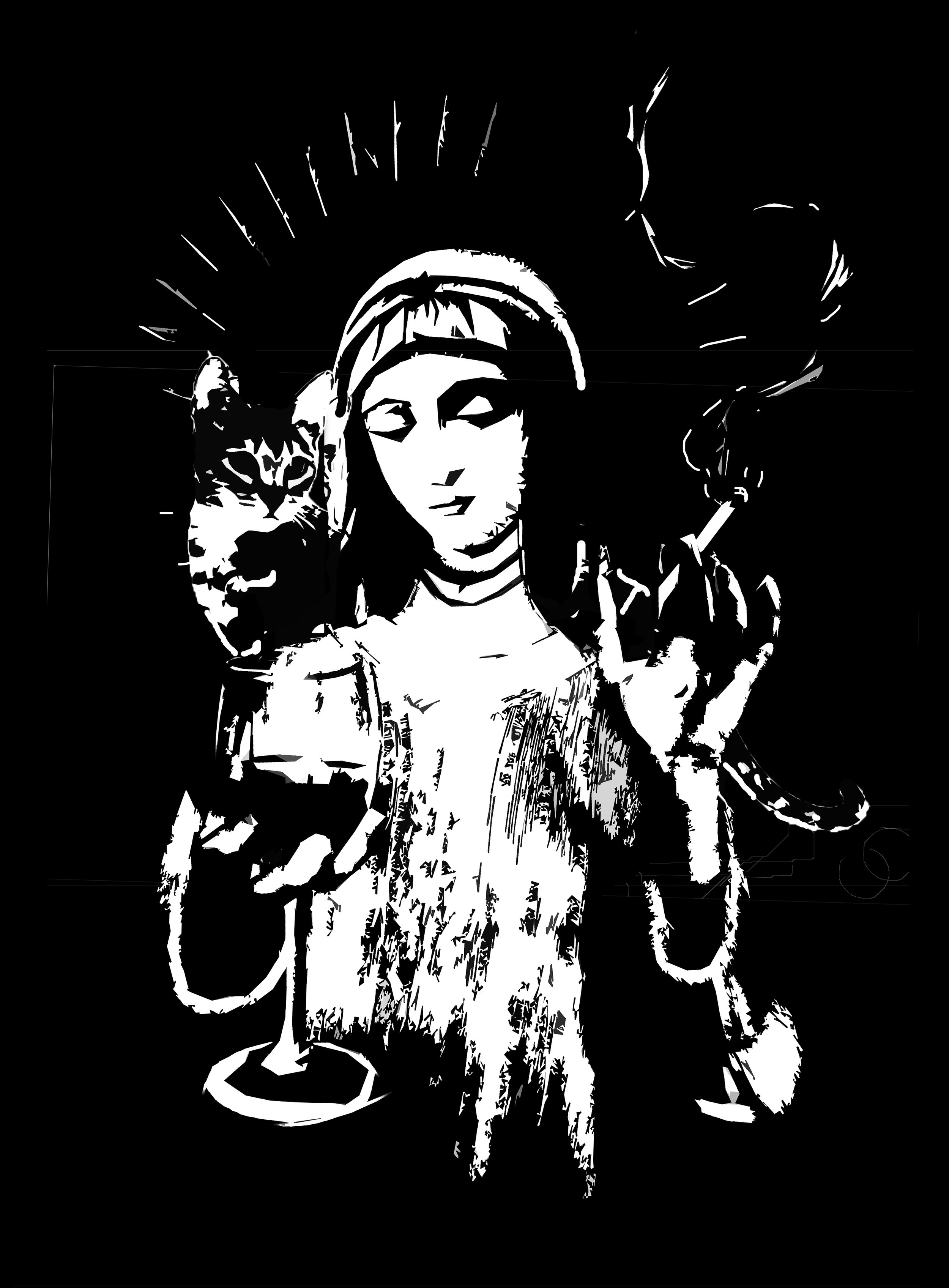 Lino cut print inspired by Marian icons in present times 100x70cm