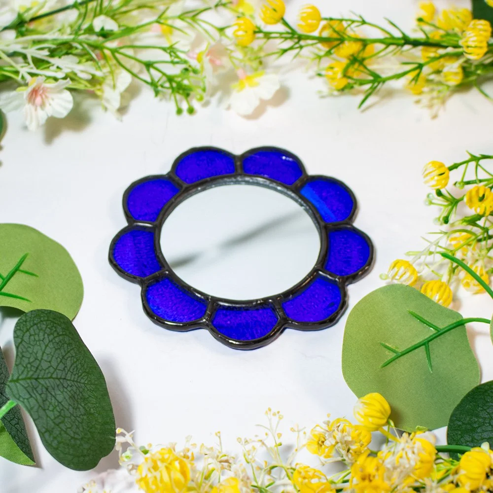 Pocket Mirror - Flower Blue
