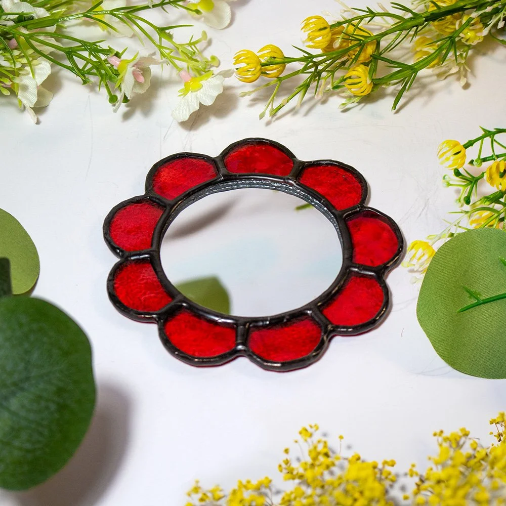 Pocket Mirror Flower Red