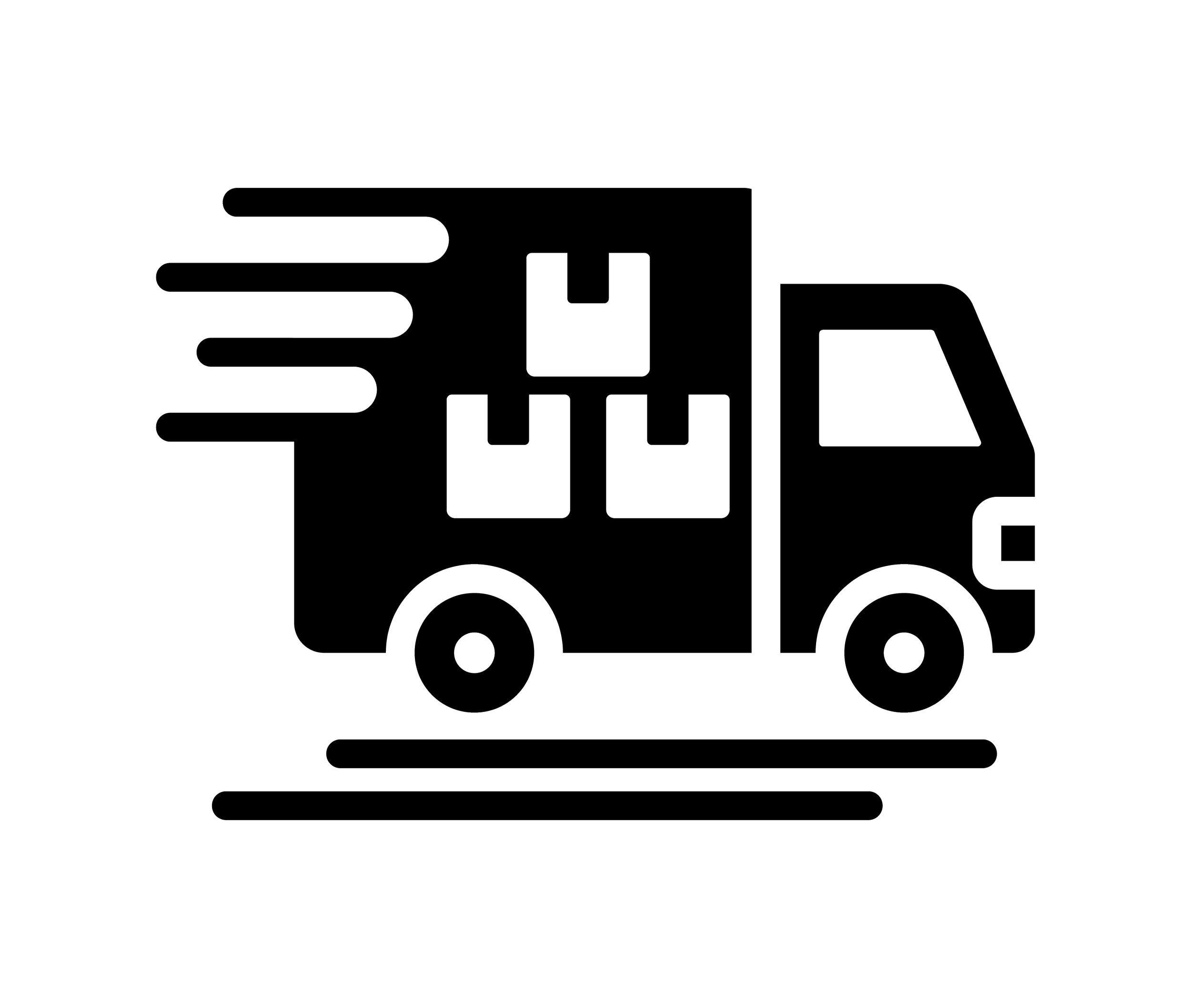 Icon of fast-moving delivery truck with packages representing faster order fulfillment.