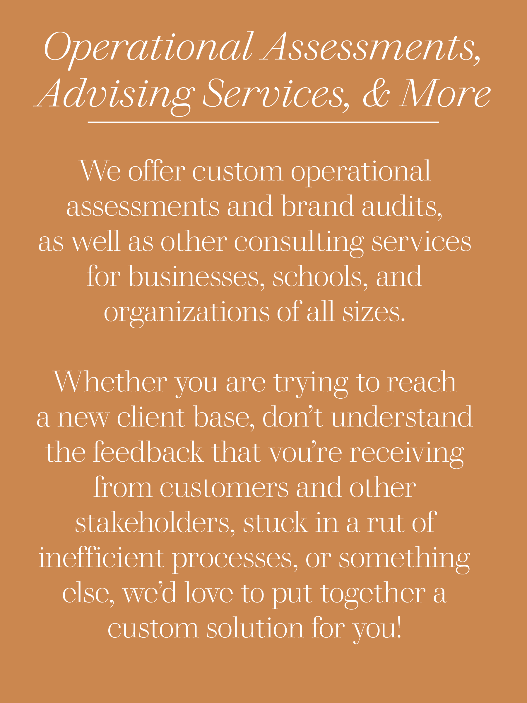 Operational Assessments, Advising Services, &amp; More
