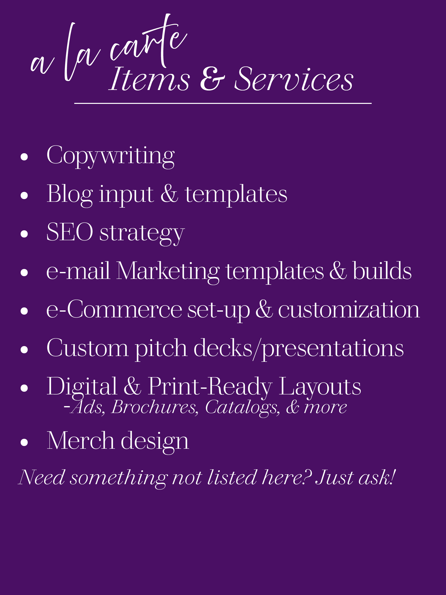 A la carte Items