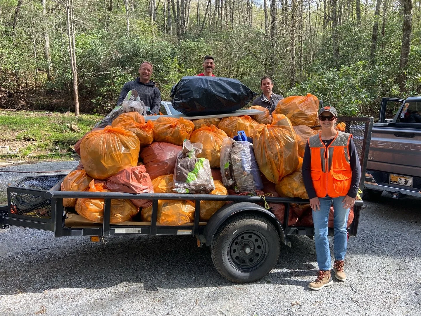 Greening up the mountain! Two hours of trash pickup along N Norton today with friends and neighbors. Sad to see how much trash gets thrown out of cars and dumped by the side of the road. Clark and I filled up the back of my truck ourselves on maybe n