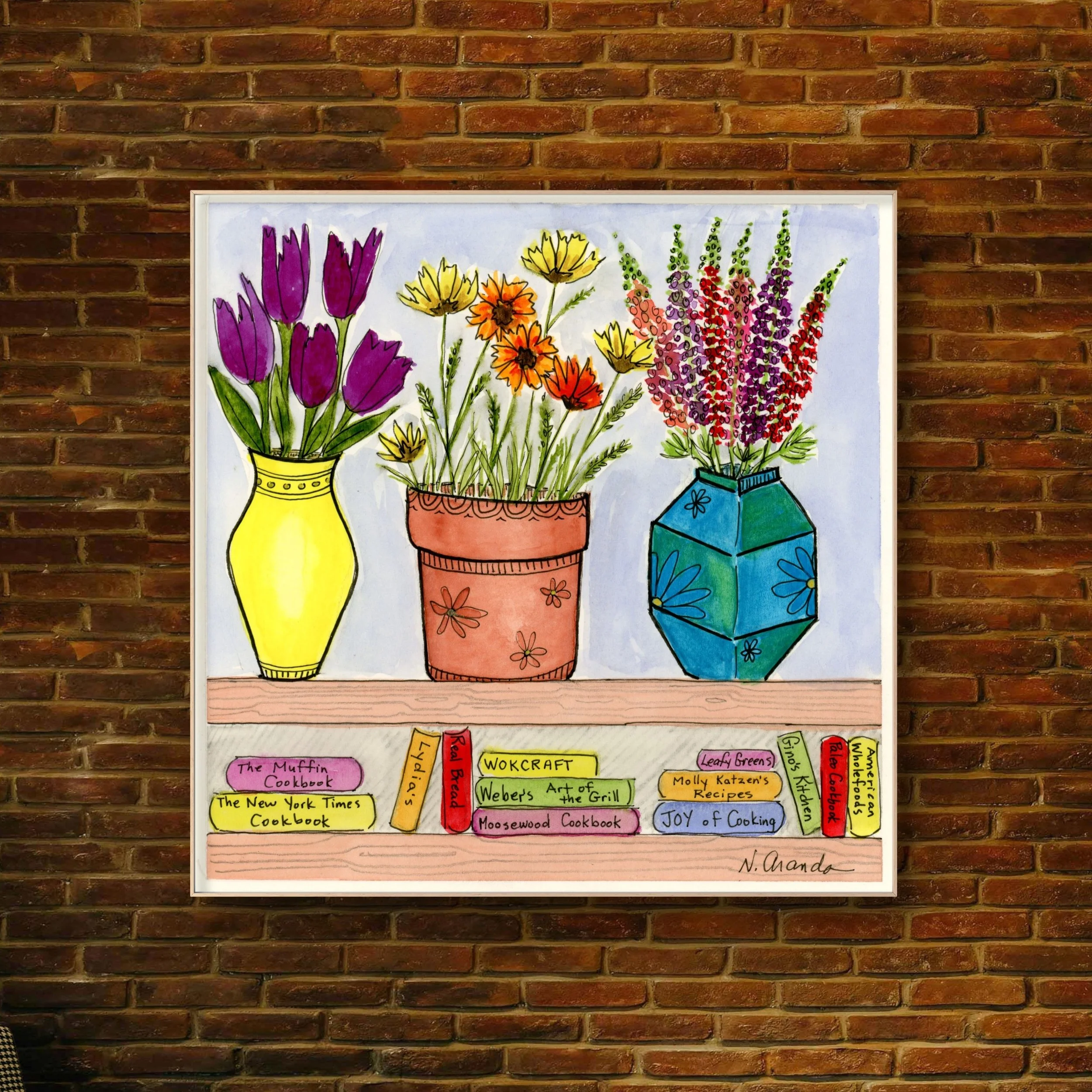 Flowers and Cookbooks, No Cat - print