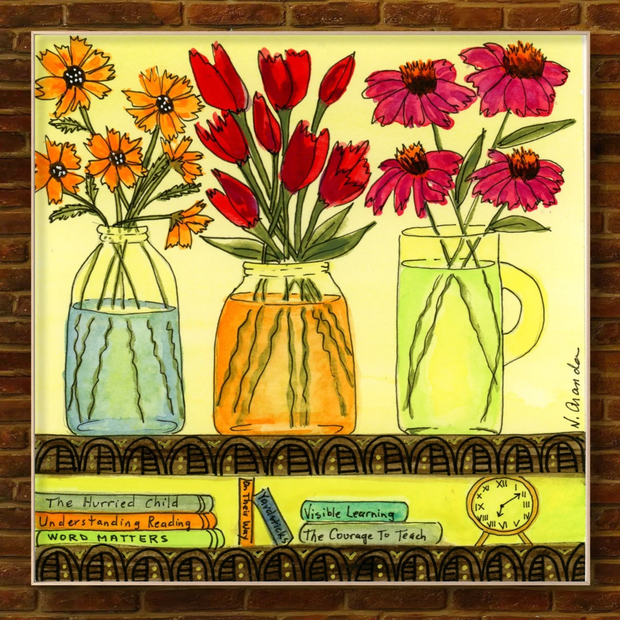 Flowers and The Art of Teaching - Original on Cradled Wood