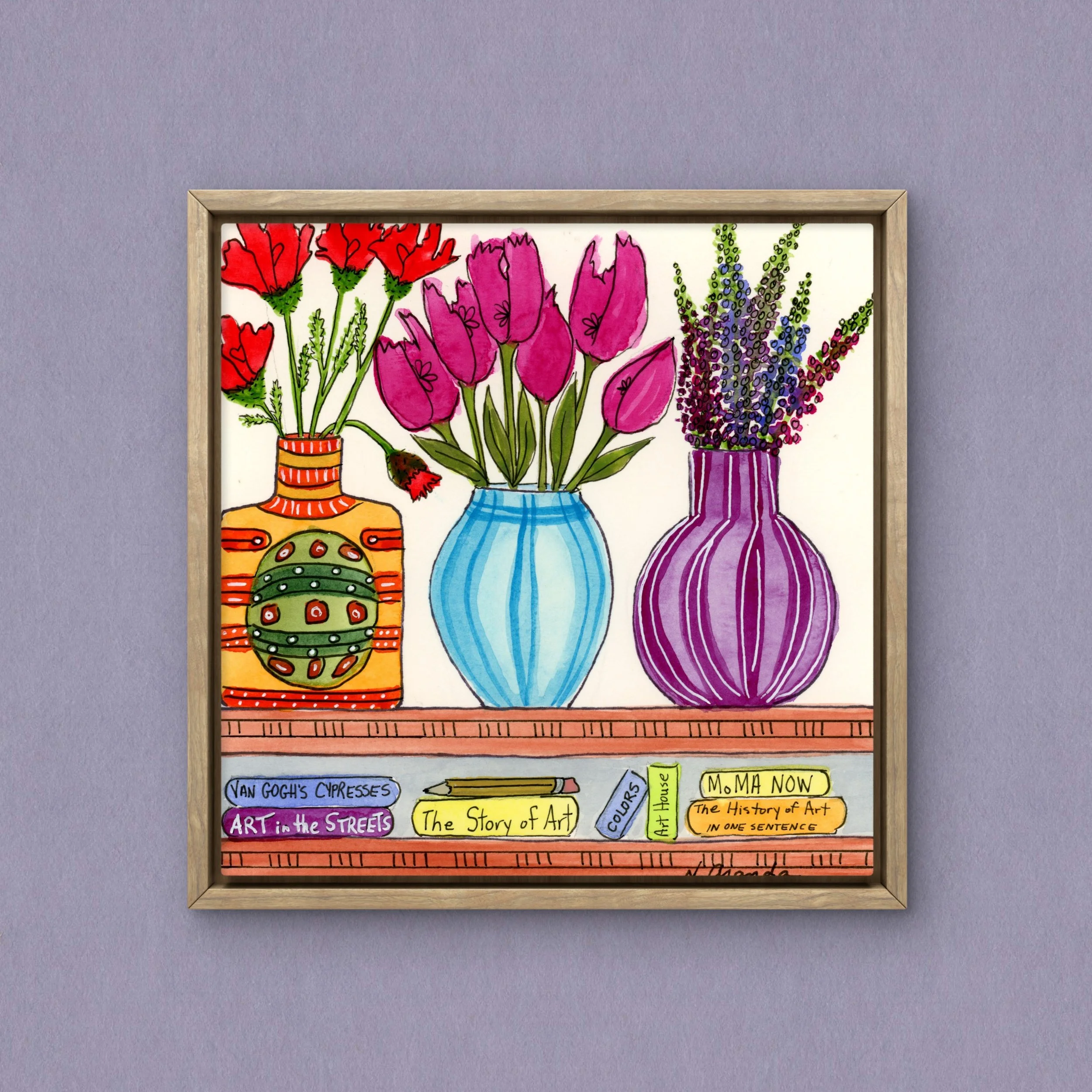 Flowers and Art Books - print