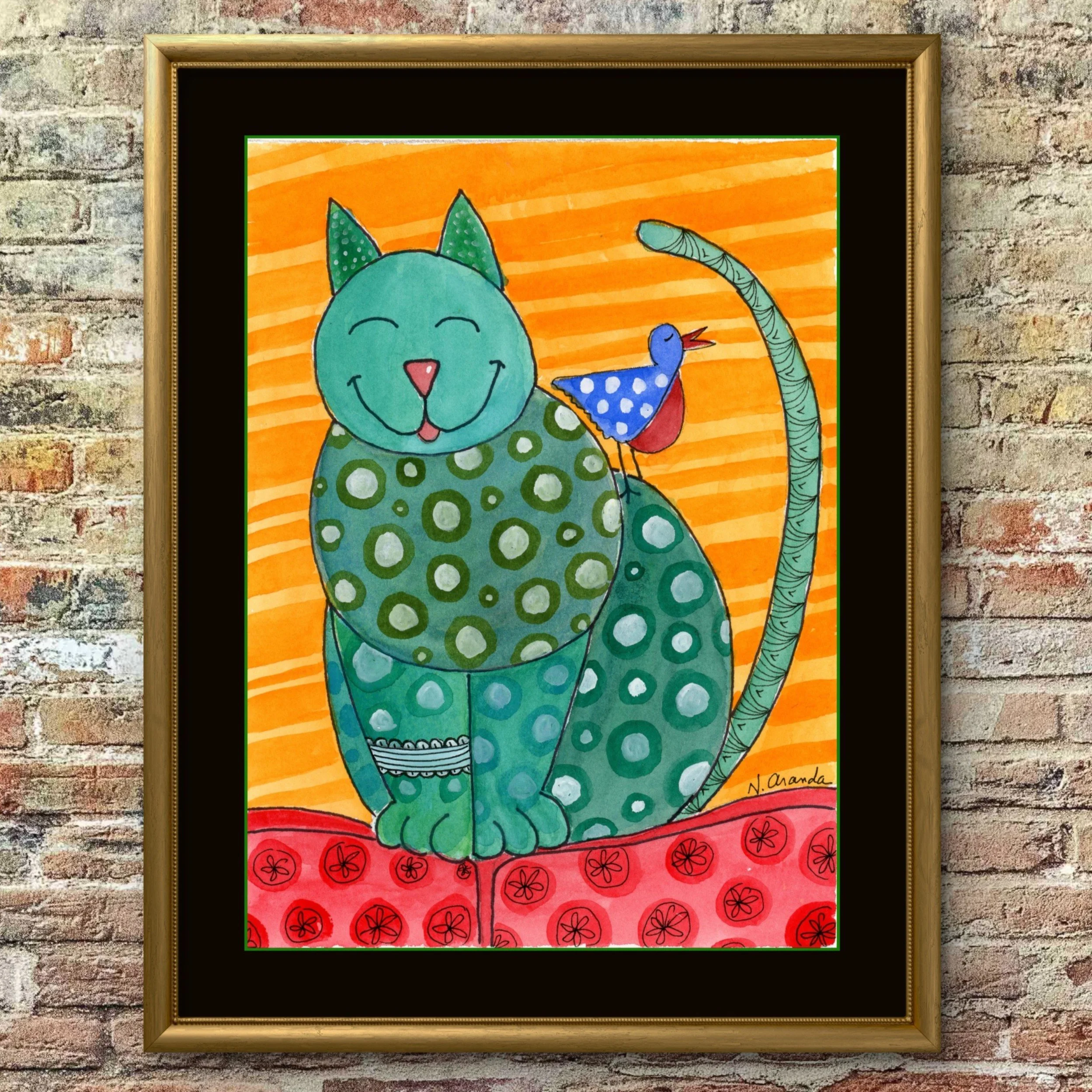 Cat and Bird - print