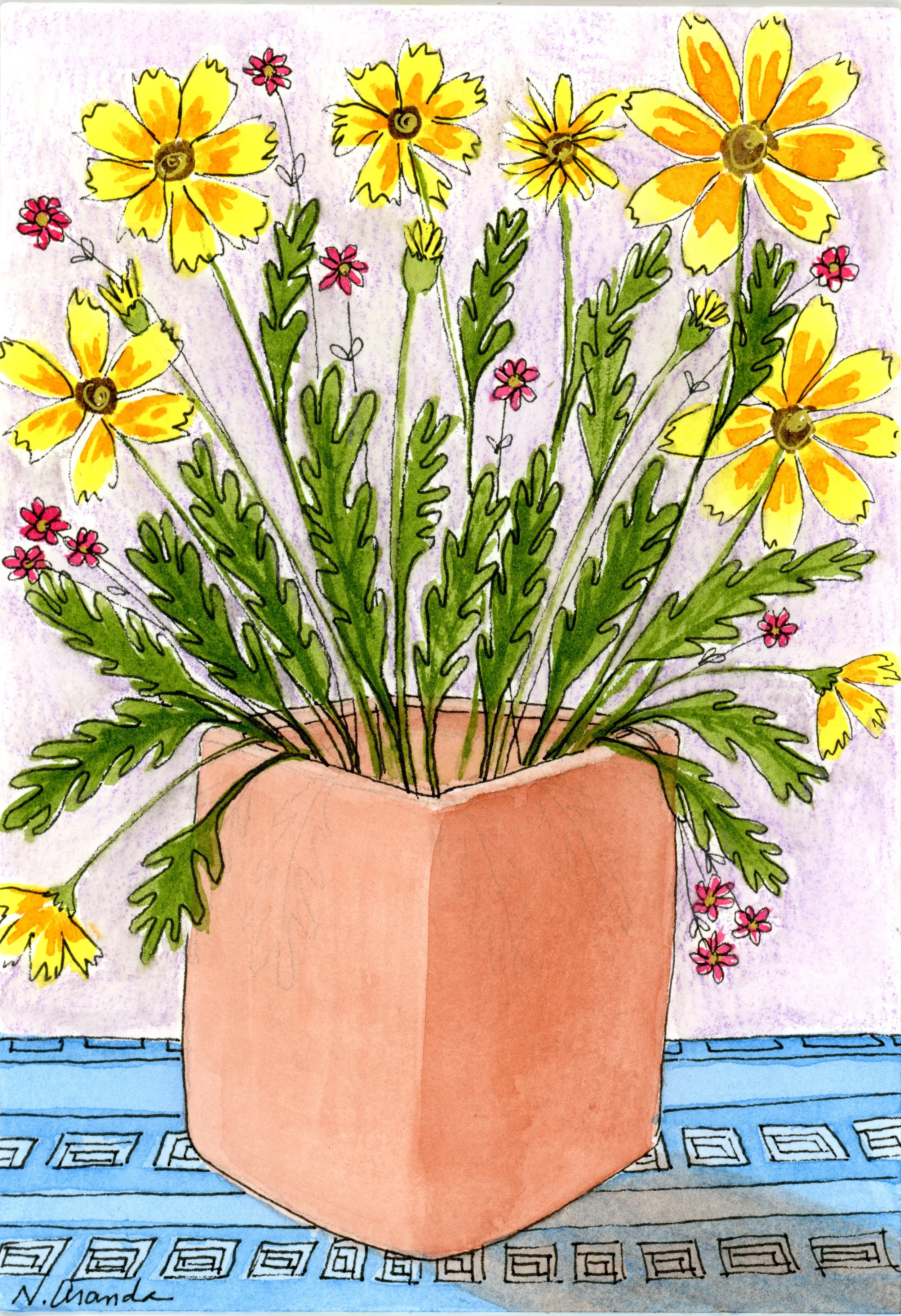 Daisies in a Clay Pot
