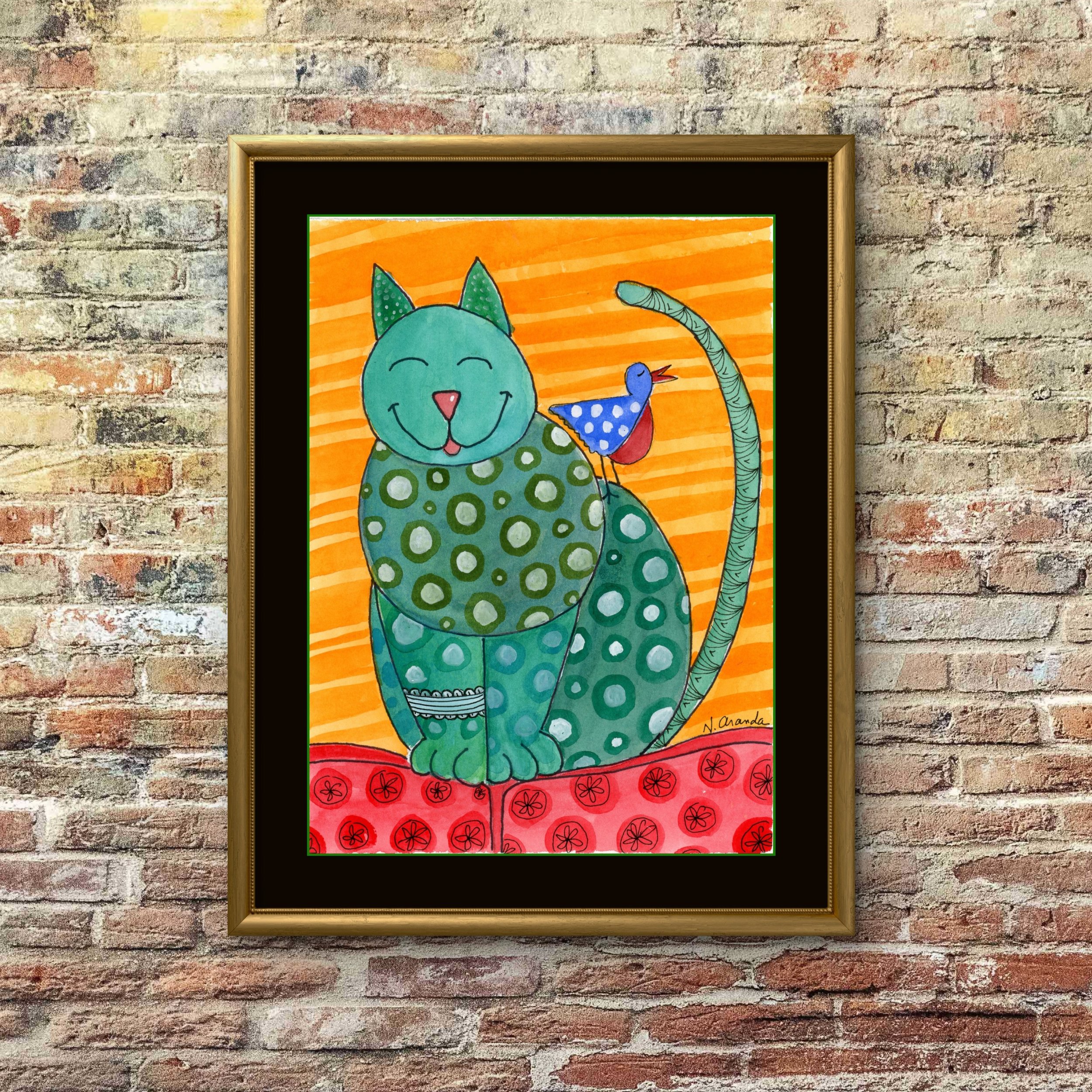 Cat and Bird - print