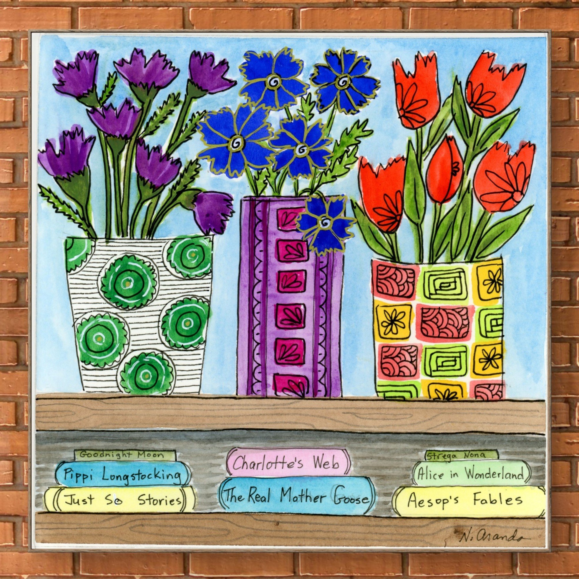 Flowers and Children's Classics - Original on Cradled Wood